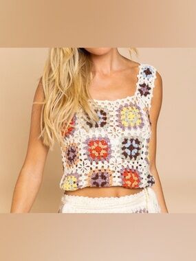 Pol Multicolor Granny Square Crochet Tank Top - Size Small